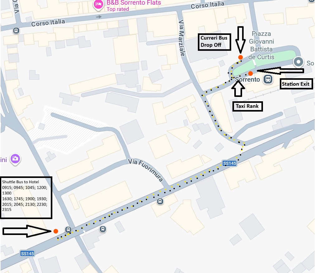 Map: Sorrento to hotel shuttle pick-up